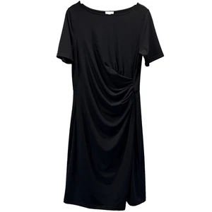 Talbots Womens Dress Size Med Petite PM Solid Black Faux Wrap Knee Length Ruched - Picture 1 of 7