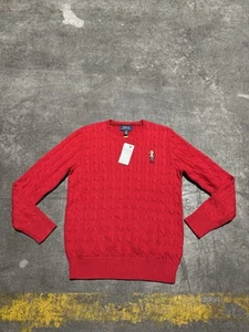 Polo Ralph Lauren Cable Knit Bear Sweater Red Boys Size Large 14-16 NWT - Picture 1 of 8