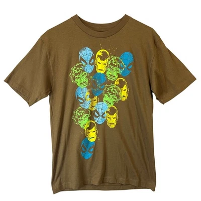 Marvel Comics Graphic Tee W/ Hulk, Spiderman, Ironman Faces Boys L 100% Cotton - Image 1 of 4