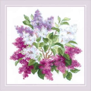 Riolis Set de punto de cruz "Flores púrpuras", dibujo para contar, 40x40cm - Imagen 1 de 2