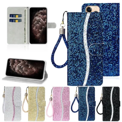 Bling Glitter Leather Flip Case For iPhone 14 13 12 11 15 16 Pro XS Max X 7 8+ - Image 1 of 4