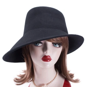 Womens 100% Wool Felt Tilt Asymmetrical Brim Wedding Church Fedora Hat T289 - Picture 1 of 59