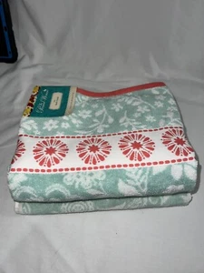 The Pioneer Woman MAZIE Cotton Bath Towels 27” X 52” Mint Floral SET OF 2 - Picture 1 of 5