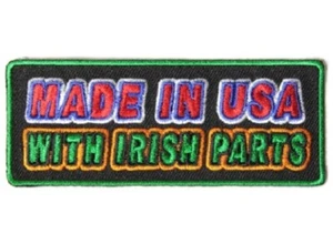 MADE IN USA WITH IRISH PARTS IRON ON BIKER PATCH - Picture 1 of 1