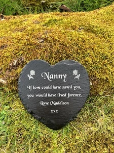 Placa de lápida marcador de tumba conmemorativo corazón piedra pizarra grabada personalizada - Imagen 1 de 2