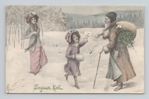 Joyeux Noel 1912 Christmas Girl Gives Letter To Brown Santa French 5208 Postcard - Picture 1 of 2