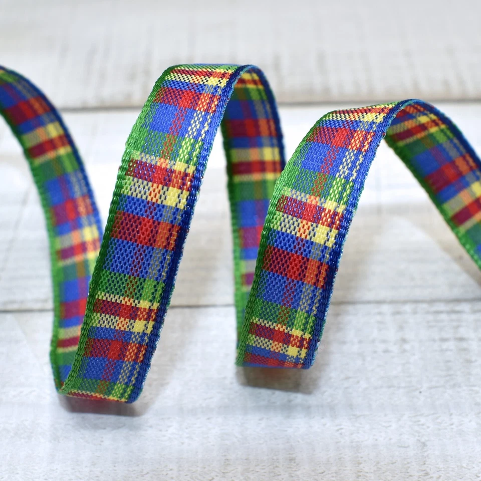 Cinta a cuadros Cameron roja azul verde amarilla 10 yardas - 3/8" W Foto 1 de 1