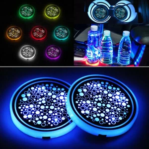2pcs Coaster Cup Holder Pad Car Accessories LED Light Interior Ambient Lamps - Picture 1 of 13