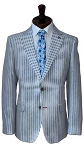 Blue Boating Blazer Jacket Linen Regatta White Jacket Striped 40" Chest Medium M - Picture 1 of 8