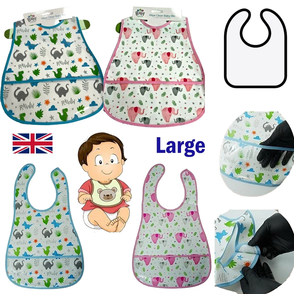 Baberos de alimentación para bebé 43 cm delantal impermeable babero de destete con bolsillo para recoger alimentos 6+M Foto 1 de 1