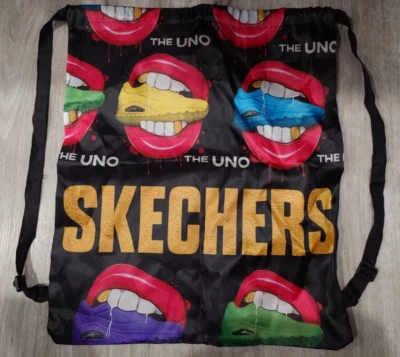 Skechers Shoes The Uno Mouth Teeth Nylon Drawstring Backpack Tote Knapsack Bag - Image 1 of 4