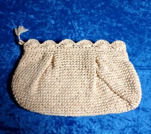 Straw Vintage Clutch Bag Zip Closure Color Cream Made in Japan - Picture 1 of 5