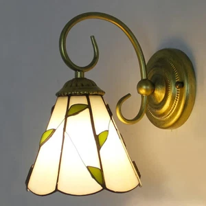 Tiffany Wall Lamp Stained Glass Wall Light Vintage Bedside Wall Mount Lamp Leaf - Picture 1 of 9