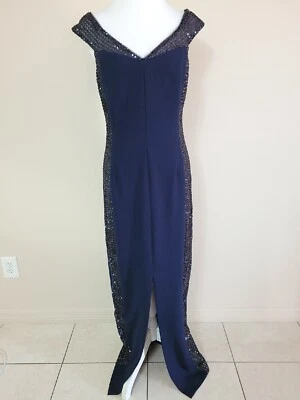 CALVIN KLEIN Women's Gown Dress Maxi Sequins Navy Color Sleeveless V-Neck.Size 8 - Image 1 of 4