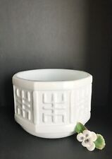 Planter White Milk Glass Fruit Bowl Aztec Asian Motif Octagon Shape Mid-Century