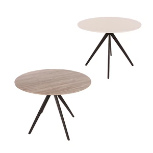 Round Dining Table Set with Grey Oak & White Tops, Adjustable Steel Legs, 100cm - Picture 1 of 9