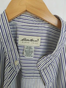 Eddie Bauer Henley type collar striped blue on white - Picture 1 of 2