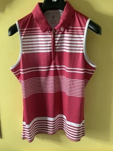 Island Green Ladies White/Hot Pink Stripes/ Zip Neck Sleeveless Golf Top UkXL - Picture 1 of 7