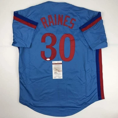 Autographed/Signed TIM RAINES Montreal Blue Baseball Jersey JSA COA Auto - Image 1 of 4