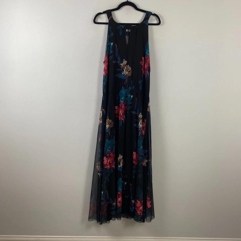 Chicos цветочный макси платье размер 3 США 16 XL сетки с подкладкой эластичной без рукавов черный - Изображение 1 из 4