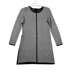 Cynthia Rowley Merinowolle Kleid Fischgrätmuster Langarm schwarz Borte M - Bild 1 von 7