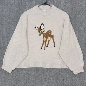 Disney Parks Sweater Womens 3X Beige Bambi Deer Mock Neck Knit Preppy Pullover - Picture 1 of 11