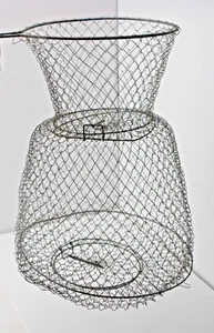 Vtg. Large Collapsible Metal Wire Mesh Live Fish Minnow Basket w Boat Attachment - Picture 1 of 5