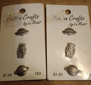 De Colección La Mode Nave Espacial 6 Botones Vástago Plateado 16mm 2 Tarjetas NUEVO EN STOCK Francia Novedad - Imagen 1 de 7