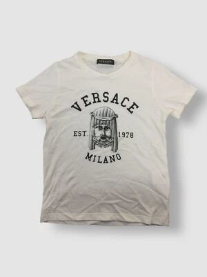 $185 Versace Kids Boy's White Logo-Print Graphic T-Shirt Size 8 - Image 1 of 4