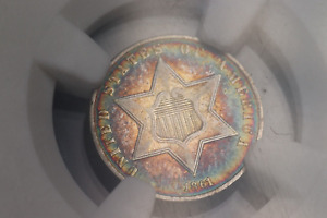1861 3CS 3 CENT SILVER TRIME NGC VF35 COLOR TONED US TYPE COIN