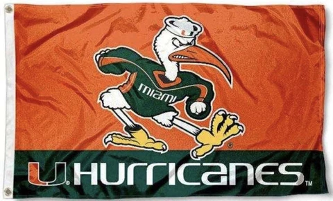 MIAMI HURRICANES FLAG LARGE 3'X5' UNIVERSITY OF MIAMI MASCOT IBIS 3X5 BANNER Cover