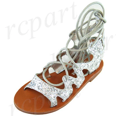  Nuevas Sandalias Niña Niños Plateadas Brillo Cómodas Informales Puntera Abierta Verano Cordones Foto 1 de 4