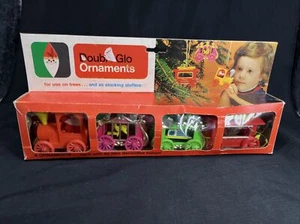 Vintage Doubl Glo Four Piece Santa Circus Train Set Plastic Ornaments w/ Box - Picture 1 of 9