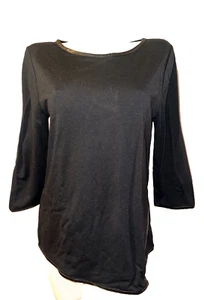 by CHICO'S Top Size M (1) Black Stretch 3/4 Sleeve Shirt w/Faux Leather Trim - Picture 1 of 7