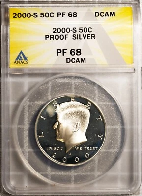 2000-S 50c Silver John F Kennedy Half PF 68 DCAM ANACS # 7351418 + Bonus - Image 1 of 2