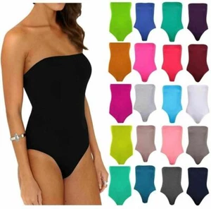 Mujer Damas Boobtube Bandeau Sin mangas Body Liso Leotardo Top 8-22 - Imagen 1 de 6