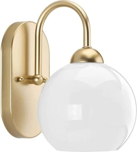 Progress Lighting Carisa 1-Light Vintage Gold Opal Glass Bath Vanity Light - Picture 1 of 9
