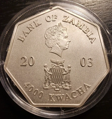 PRISTINE!! 2003 Zambia 4000 Kwacha .999 Silver Heptagonal Coin Calendar 2003 Cover