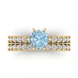 3.0ct Round Cut Pave gem Wedding Statement anniversary Ring set 14k Yellow Gold - Picture 1 of 11