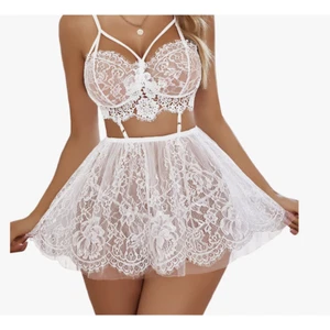 Babydoll  Strappy Sheer Mesh Lace Sexy Lingerie | Medium | White - Picture 1 of 2