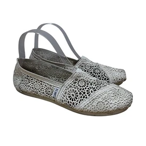 Toms Women’s Sz 8 Cream Crochet Classic Canvas Alpargata Slip On Shoes - Picture 1 of 10
