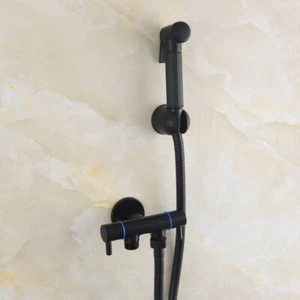 Black Brass Double Use Bathroom Bidet Faucet Hand Held Toilet Bidet Sprayer Set - Picture 1 of 7