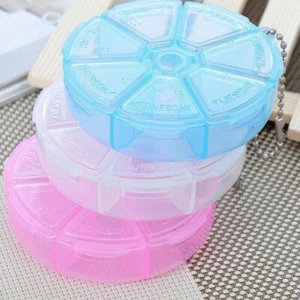 7 Day Round Pill Box Holder Tablet Container Organiser Dispenser Storage Vitamin - Picture 1 of 5