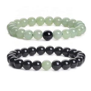 Bracelets Green Aventurine and Black Tourmaline Gem Stone Bracelet for Unisex - Picture 1 of 5