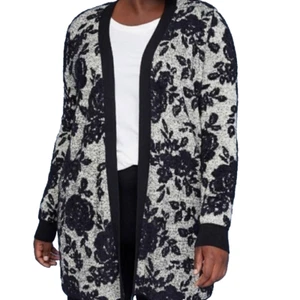 Lane Bryant Floral Long Cardigan Sweater Plus Size 18 / 20 Black Rose Gray NEW - Picture 1 of 11