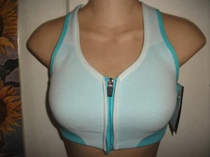 Avia Medium Support Zip Front Sports Bra in Blue/White -Sz M - New With Tags - Picture 1 of 3