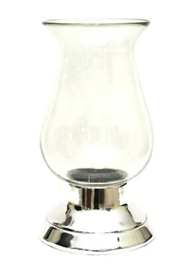 Hurricane Lamp w/Aluminum (Mexican Pewter) Base, Clear Glass.15"H, Laredo Import - Picture 1 of 2