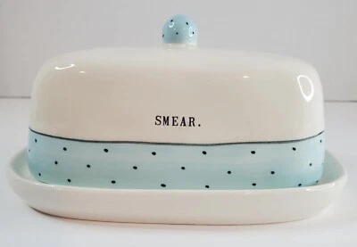 Rae Dunn Artisan Collection by Magenta SMEAR. Butter Dish - Blue Polka Dot EUC - Image 1 of 4