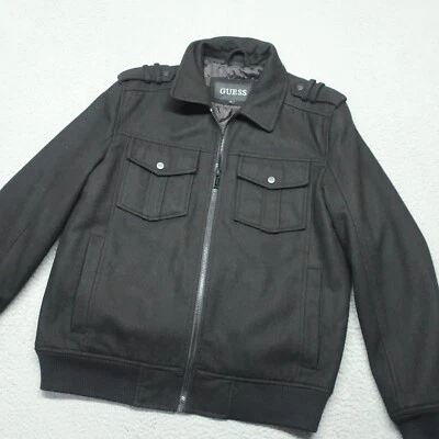 GUESS Jacket Men Large Black  Wool Polyester Cotton Full Zip Lined Heavy Coat - Image 1 of 4