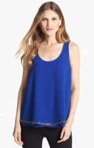 Alberto Makali Cobalt Blue Sleeveless Scoop Neck Embellished Hem Top Size M - Picture 1 of 9